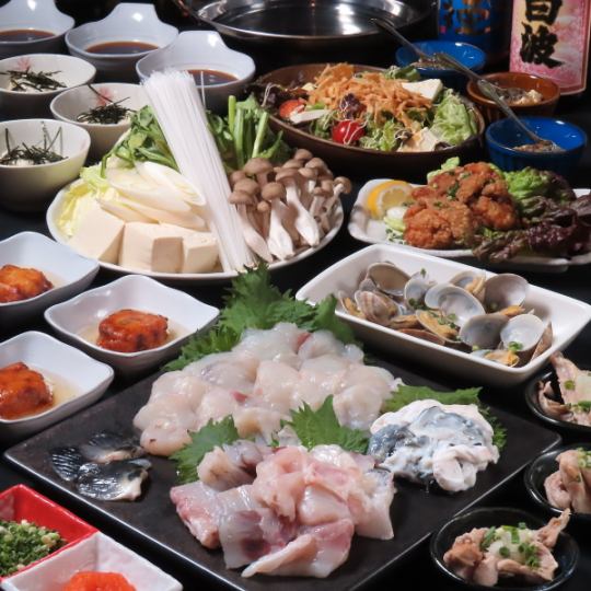 【下関直送国内産とらふぐ鍋コース】料理8品＋とらふぐ鍋＋150分飲み放題付※生ビールです。