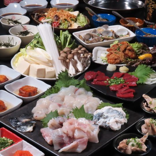 【特選馬刺＋下関直送国内産とらふぐ鍋コース】10品150分飲み放題付※ビールは生ビールです。