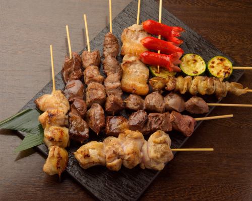 Assorted charcoal-grilled skewers