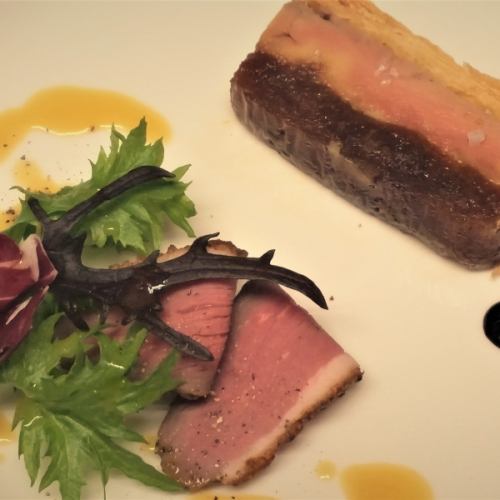 Foie gras and sausage of tasty duck