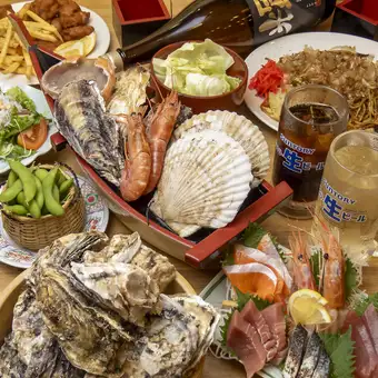 【2時間飲み放題】焼き牡蠣食べ放題と海鮮贅沢コース　5500円