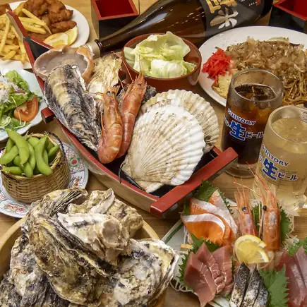 【2時間飲み放題】焼き牡蠣食べ放題と海鮮贅沢コース　5500円
