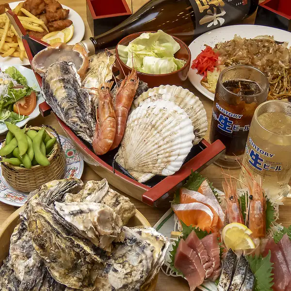 【2時間飲み放題】焼き牡蠣食べ放題と海鮮贅沢コース5500円
