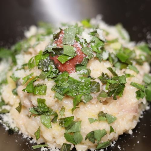 Pork and perilla cream risotto ~plum flavor~