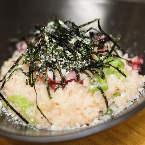 Japanese-style risotto with Akashi octopus and Hiroshima greens