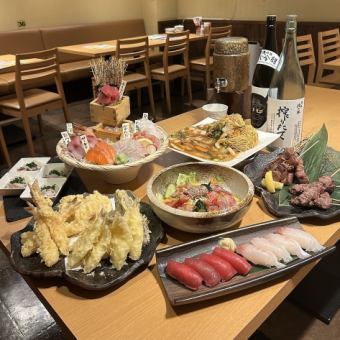 Chef's proud 7-piece sashimi platter and premium 6,000 yen course