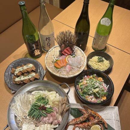 刺身3点盛りとサロマ和牛もつ鍋4500円コース