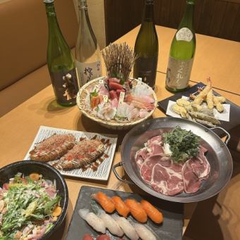 料理長自慢の刺身7点盛りとプレミアム６０００円コース
