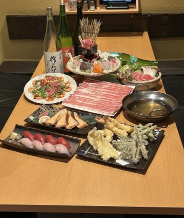 Chef's proud 7-piece sashimi platter and premium 6,000 yen course