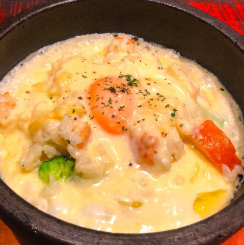 Raclette cheese stone-grilled risotto