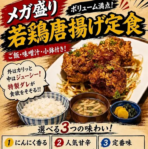 メガ盛り 若鶏唐揚げランチ定食
