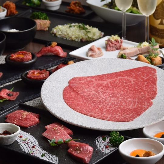 [Hana Course 11,550 yen] 3 types of popular raw meat and rare cuts, etc. 13 dishes in total, 2 hours all-you-can-drink included