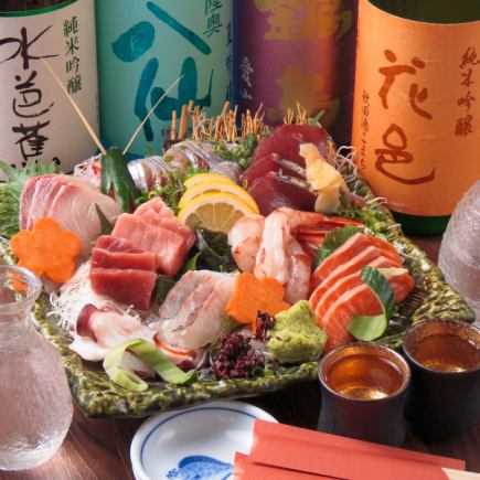 【ゆったり宴会に◎】刺身5点盛り&上戸の人気メニュー詰め合わせ3時間飲み放題付プラン6500円