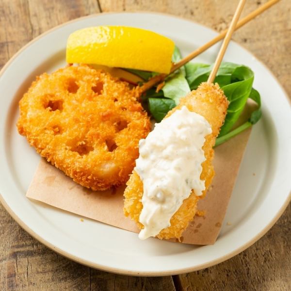 Authentic kushikatsu that goes well with sake is 100 yen (110 yen including tax) ~! You can eat as many as you like ♪