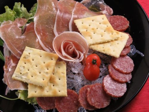 Plate of prosciutto and salami