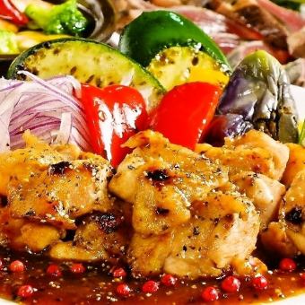 [気軽な仲間と♪　鶏のBBQコース全7品★ドリンク70種120分飲放付