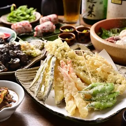 【ご宴会】刺盛3種×飛騨健豚のせいろ蒸し×天ぷら盛り【織部】飲み放題2時間付き◆6000円(税込)