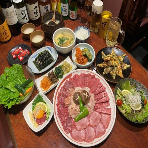 【品尝6种烤肉和极美味的生鱼片】5,500日元（含税）套餐