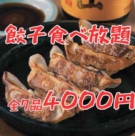 【平日限定】餃子食べ放題コース！唐揚げ/豚キムチ/焼きそばなど7品飲み放題付き4000円(税込み)