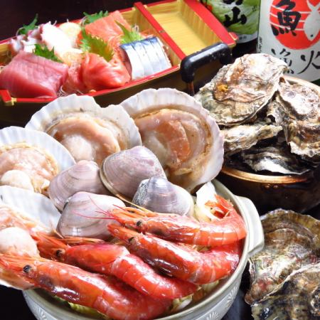 包括九十九里蛤火锅和烤牡蛎在内的7道菜2小时无限畅饮套餐5,500日元～4,800日元！