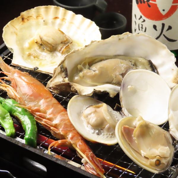 Hokkaido seafood grilled on the table