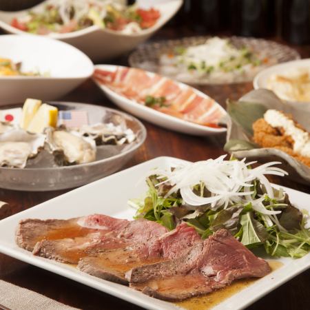 【附120分钟无限畅饮】牡蛎和肉类◎两者都可以享用！牡蛎＆牛肉套餐共8道菜品7,000日元（含税）