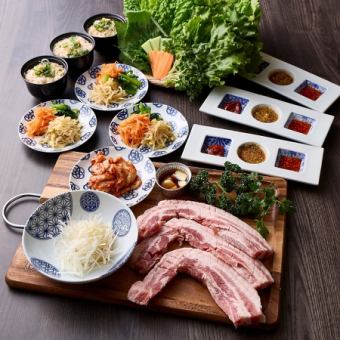 薩摩茶美豚の【サムギョプサル】BBQコース（生ビール8種飲み放題付き）