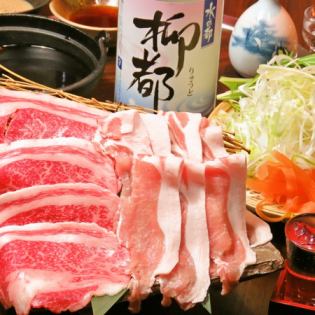 Greedy mix green onion shabu (four leaf pork and Murakami beef)
