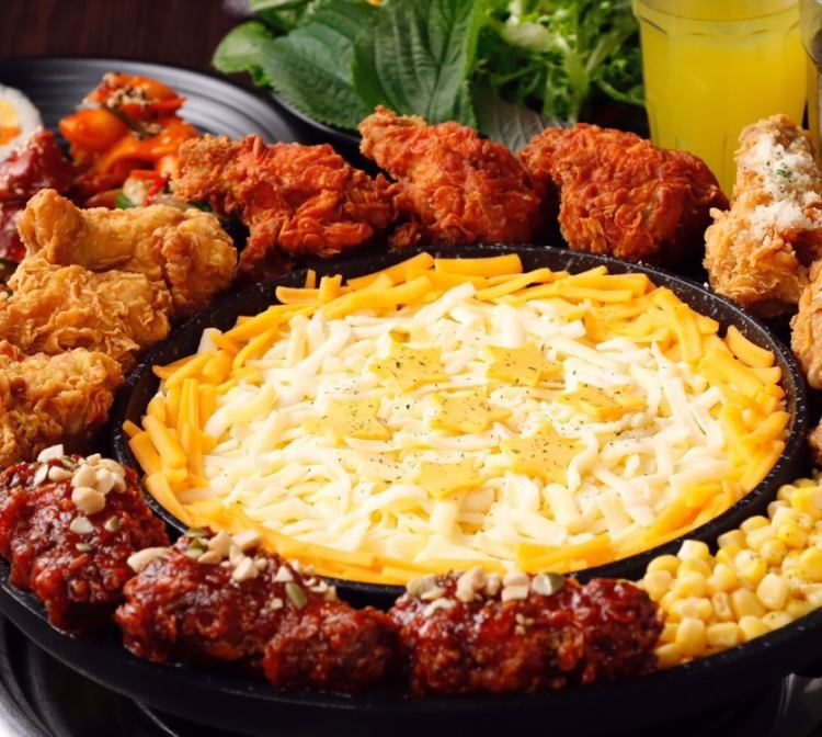 Ufoチーズチキン付き ランチ 90分食べ飲み放題 韓国料理種 ソフトドリンク1570円 ヘルシー韓友家 ハヌガ 新大久保店