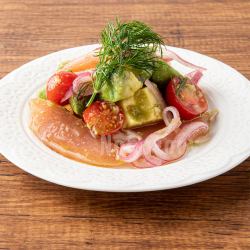 Tanba black dried ham and avocado dressed with wasabi