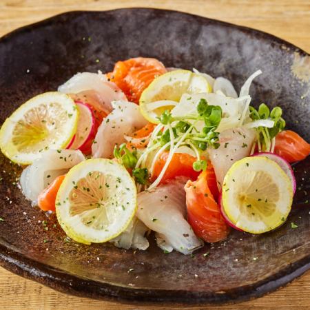 Choose your seasoning! Fresh raw fish lemon carpaccio