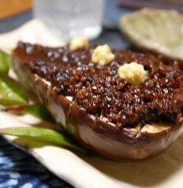 Grilled eggplant meat miso cheese