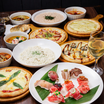【金土祝前限定】肉寿司/パスタ/ピザ/アヒージョ等ワンランク上の《3時間食べ飲み放題》6,600円