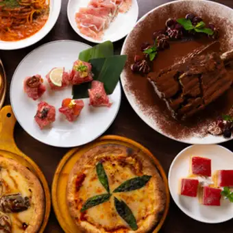 限時特惠:週五、週六及假日前一天! 2小時無限暢飲肉食吧套餐,包含7道菜,包括肉壽司和披薩,現價僅需¥5,500 → ¥4,500!