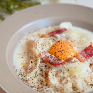 Carbonara soup and rice