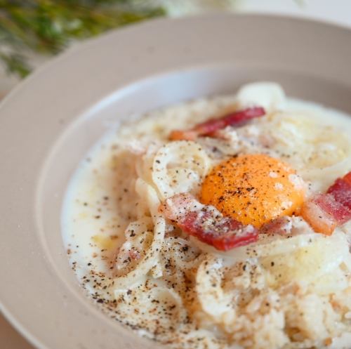 Carbonara soup and rice