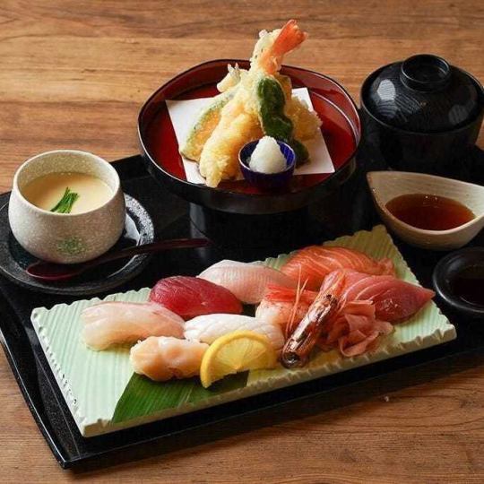 [Lunch only] 8 pieces of sushi and tempura set meal