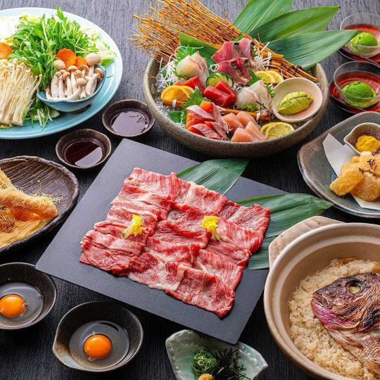 《飲み放題付》うおまん満喫コース◆お造り5種、近江牛すき焼き、鯛めし等をご堪能￥6,800