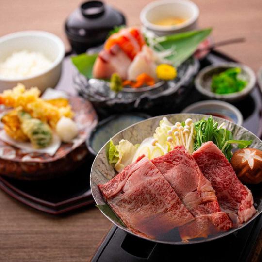 生魚片、天婦羅、近江牛壽喜燒套餐