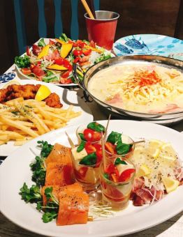 Pokeの温か鍋コース【チーズと豆乳鍋】全7品+1500円で飲み放題!