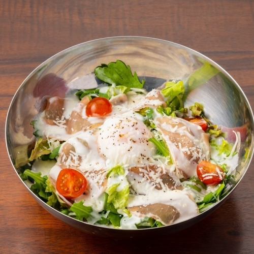 Caesar salad with prosciutto and soft-boiled egg