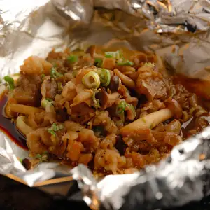 Mushroom bulgogi wrapped in foil