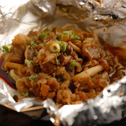 Mushroom bulgogi wrapped in foil
