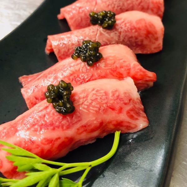 You can make a reservation for grilled wagyu beef sirloin nigiri (two pieces).