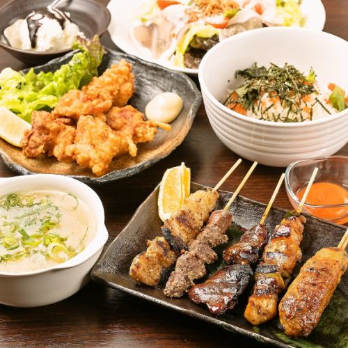 享受我们的特色烤鸡肉串和油炸食品♪全部7种菜肴《烤鸡肉串套餐》 3850日元（含税）