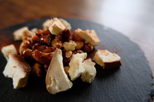 smoked cream cheese and caramelized nuts