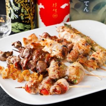 【もずく家の逸品料理を♪お気軽コース】串盛り合わせなど含む6品2H飲み放題　税込4,000円！