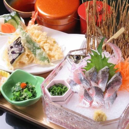 Live horse mackerel set meal (live fish sashimi)