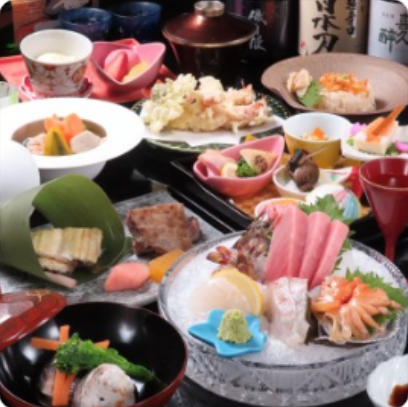 [Shunran Course] 9 dishes including fresh fish platter, grilled eel, grilled Japanese black beef with saikyo-style seasoning, and prawn tempura, 13,200 yen (tax included)