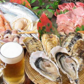 [Meat or seafood or oysters] BBQ course with your choice of platter and all-you-can-drink 90 minutes 3,000 yen *This is not an all-you-can-eat option